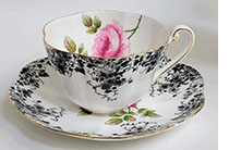 Shelley Dainty Black with Rambler Rose pattern on Warwick shape Cup and Saucer